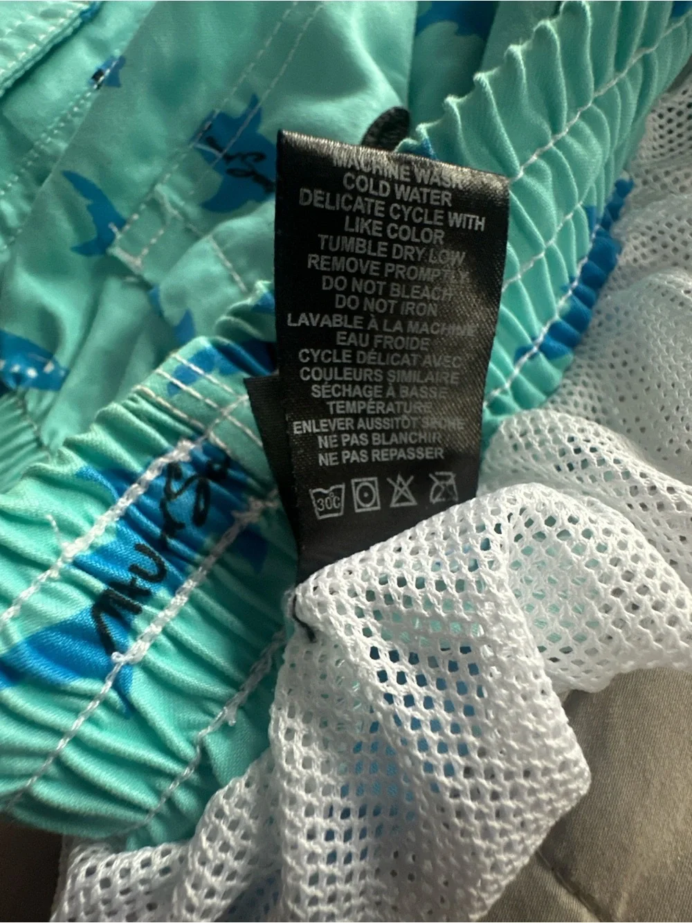 Maui and Sons Turquoise Swim Trunks with Blue Shark Print Size Small